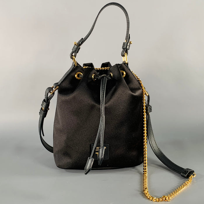 TOM FORD Black Gold Satin Drawstring Bucket Handbag