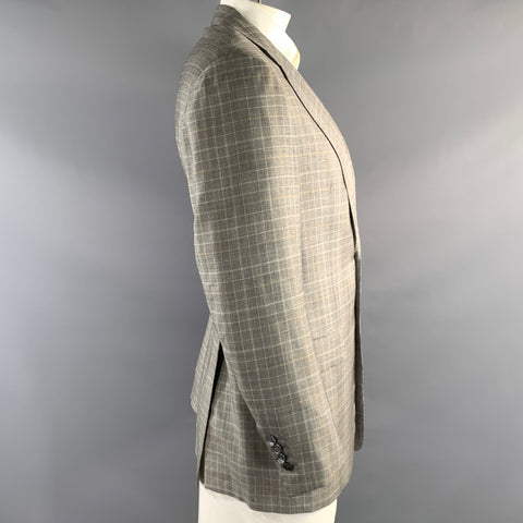KITON Chest Size 44 Grey Yellow Plaid Cashmere Notch Lapel Sport Coat