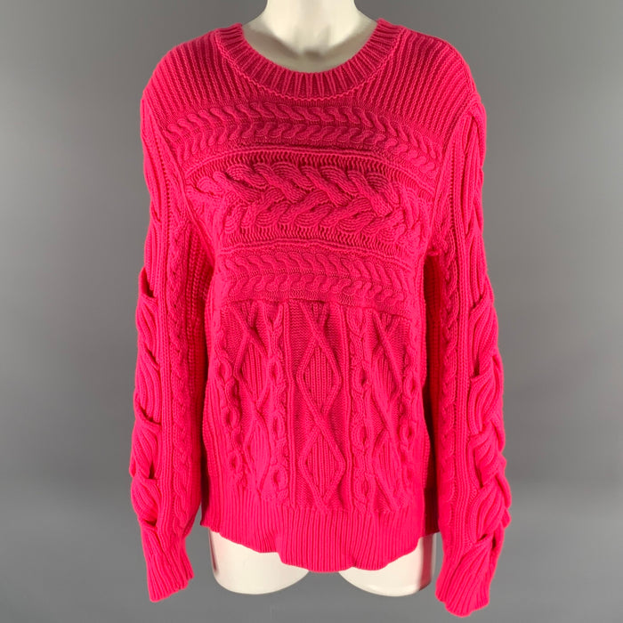 BURBERRY Size M Pink Wool Cashmere Cable Knit Crew-Neck Sweater