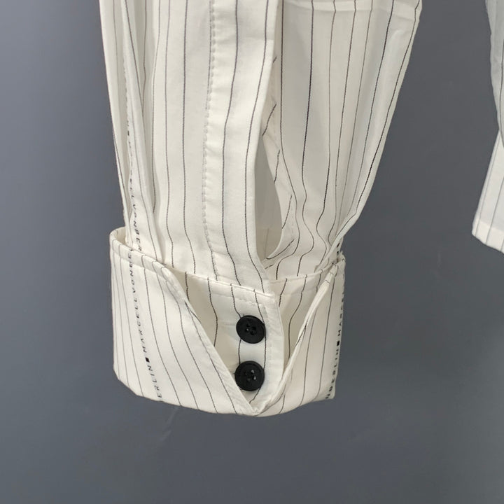 MARCELL VON BERLIN Size 36 White Black Logo Pinstripe Cotton Oversized Long Sleeve Shirt