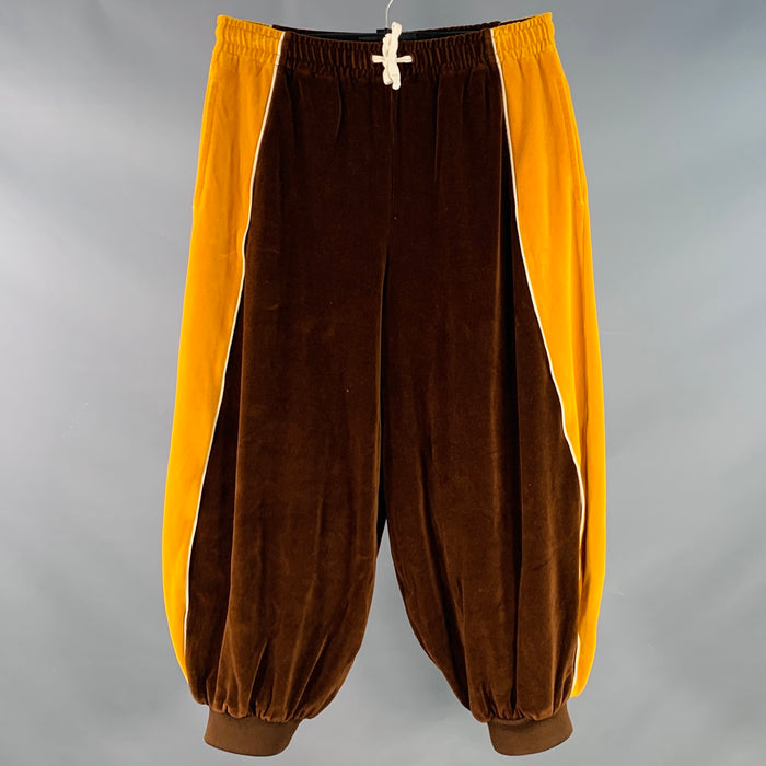 GUCCI Size S Yellow Brown Color Block Velvet Balloon Casual Pants