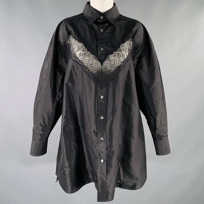 MAISON MARGIELA Size XS Black Silk Lace Oversized Shirt