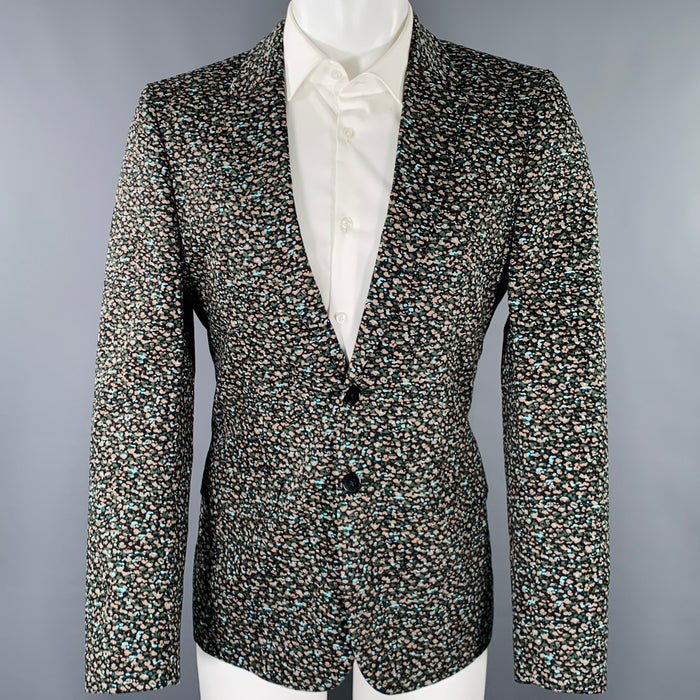 PS by PAUL SMITH Size 40 Black Green Tan Print Cotton Sport Coat
