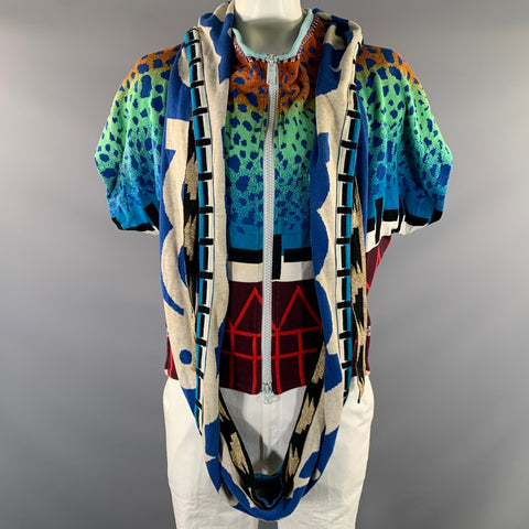 BERNHARD WILLHELM FW2012 Size XL Blue Multi Color Abstract Cotton Blend Zip Up Jacket