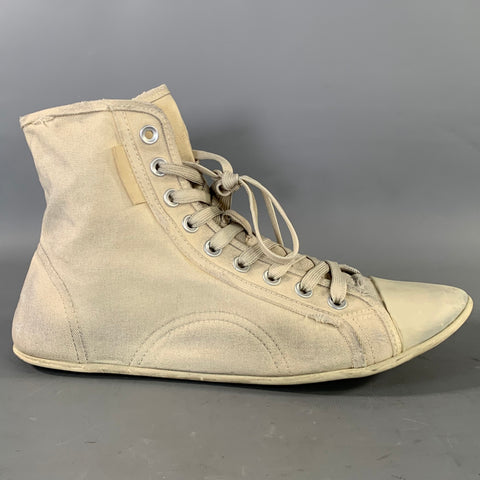BALENCIAGA Size 8 White Distressed Canvas Lace Up Sneakers
