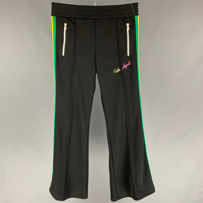 PALM ANGELS Size M Black Multi-Color Stripe Polyester Flared Casual Pants