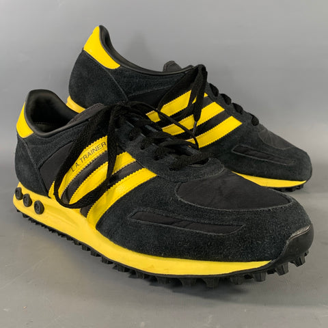 ADIDAS Size 10.5 Black Yellow Mixed Fabrics Low Top Sneakers