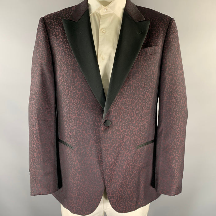 EMPORIO ARMANI Size 46 Black Burgundy Leopard Print Wool Sport Coat
