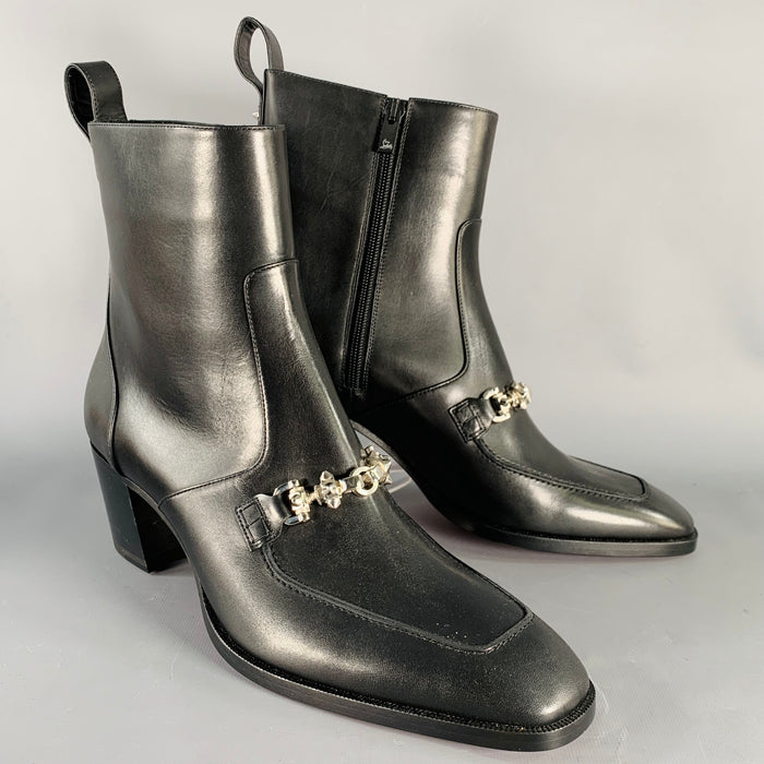 CHRISTIAN LOUBOUTIN Size 10 Mayerswing Black Leather Side Zipper Red Sole Boots