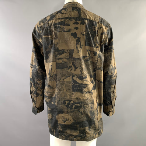 ZIGGY CHEN Size 40 Black Khaki Graphic Cotton Button Up Long Sleeve Shirt