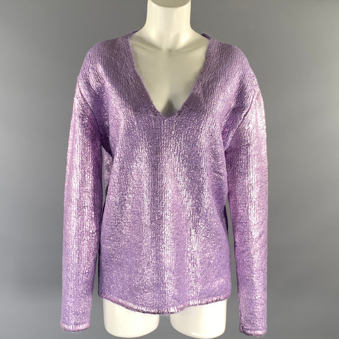 TOM FORD Size S Lavender Mohair Blend Metallic V-Neck Sweater - Womens