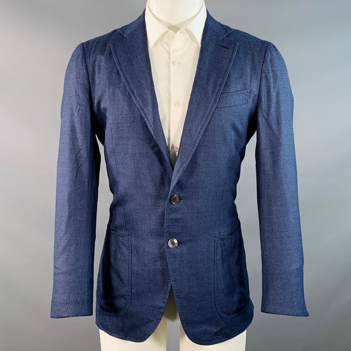 ISAIA Size 40 Navy Black Houndstooth Wool Silk Vicuna Sport Coat