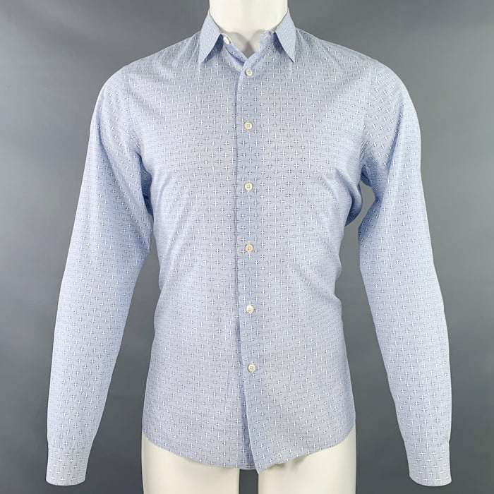 PRADA Size S Blue White Abstract Stars Cotton Button Up Long Sleeve Shirt