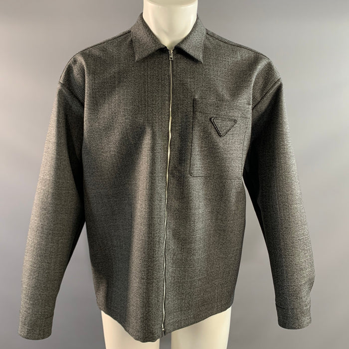 PRADA Size M Grey Black Glenplaid Wool Zip Up Jacket