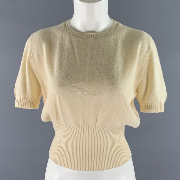 GUCCI Size L Cream Cashmere Short Sleeve Sweater Top