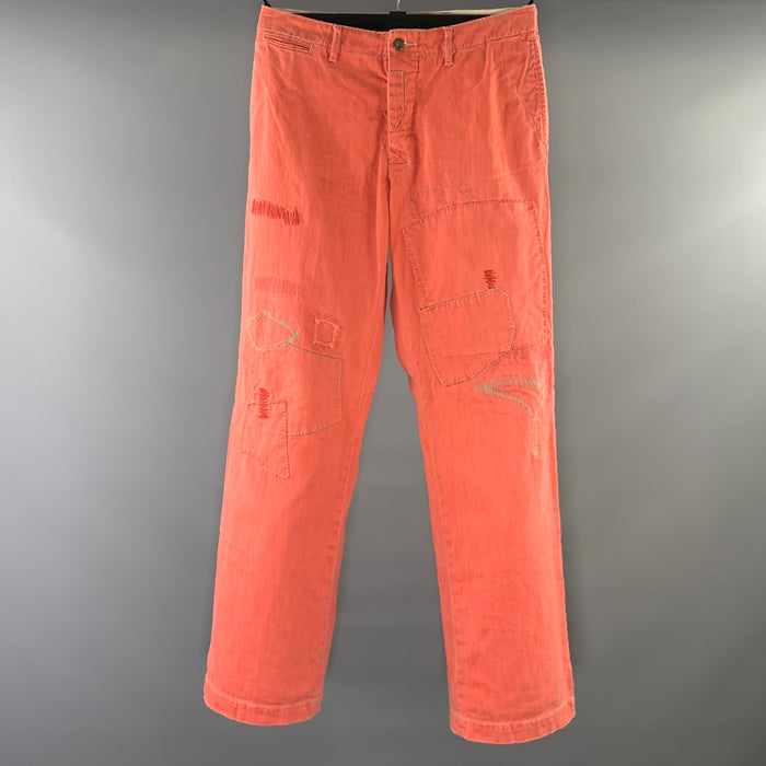 RALPH LAUREN Size 34 Pink Distressed Cotton Button Fly Casual Pants