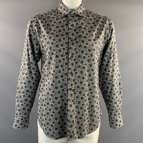 ROBERT GRAHAM Size L Grey Black Floral Cotton Button Up Long Sleeve Shirt