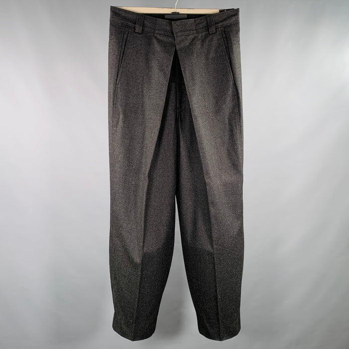 YVES SAINT LAURENT Size 32 Grey Wool Wide Leg Pleated Dress Pants
