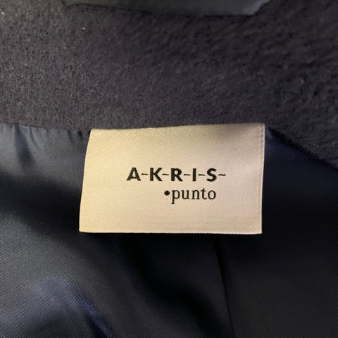 AKRIS Size S Navy Angora Wool Cashmere Double Breasted Coat