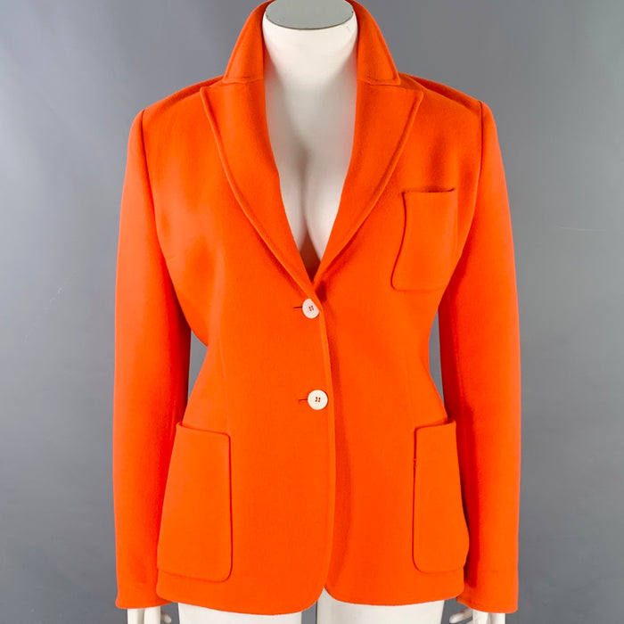 MICHAEL KORS Size 12 Orange Wool Cashmere Peak Lapel Coat