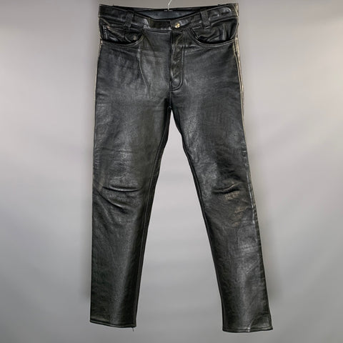 NO BRAND Size 34 Black Leather Tapered Casual Pants