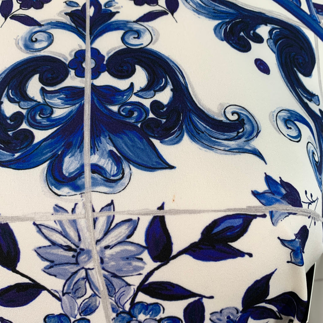 DOLCE & GABBANA Size 10 Blue White Silk Blend Long Sleeve Mini Dress