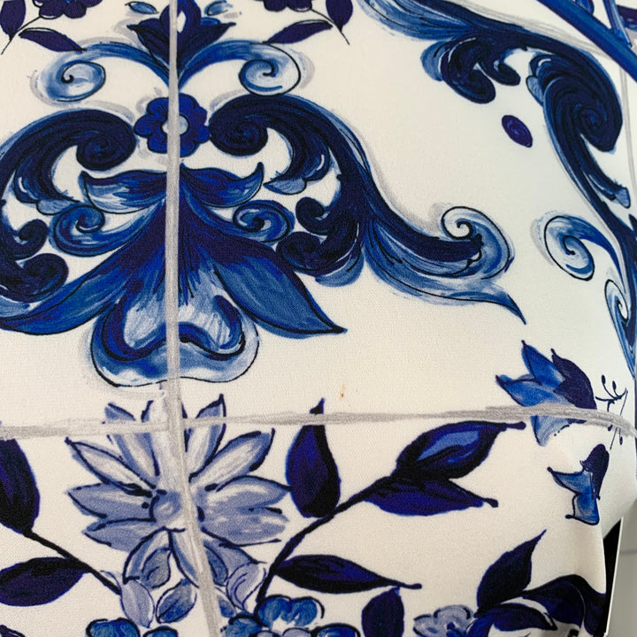 DOLCE & GABBANA Size 10 Blue White Silk Blend Long Sleeve Mini Dress