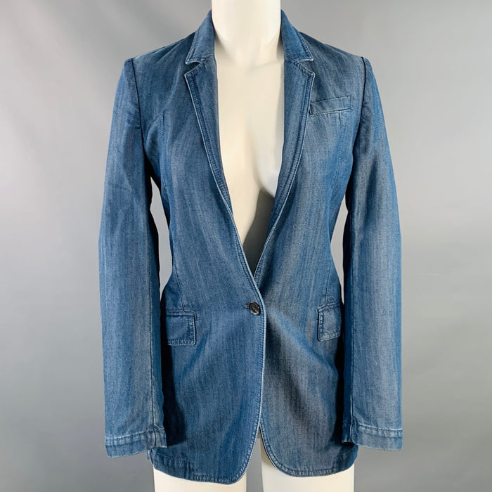 GUCCI Size 2 Blue Lyocell Twill Notch Lapel Single Button Jacket Blazer