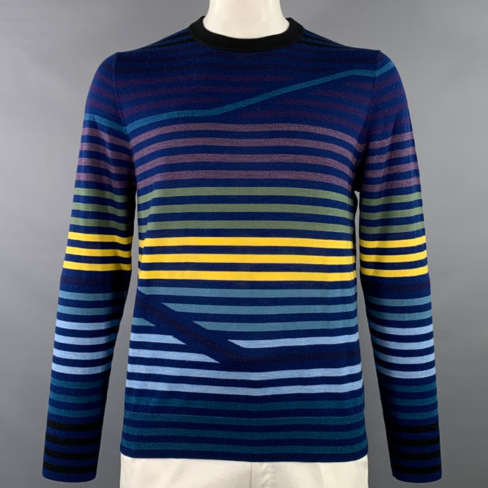PS by PAUL SMITH Size XL Navy Multi Color Stripe Merino Wool Crew Neck Pullover