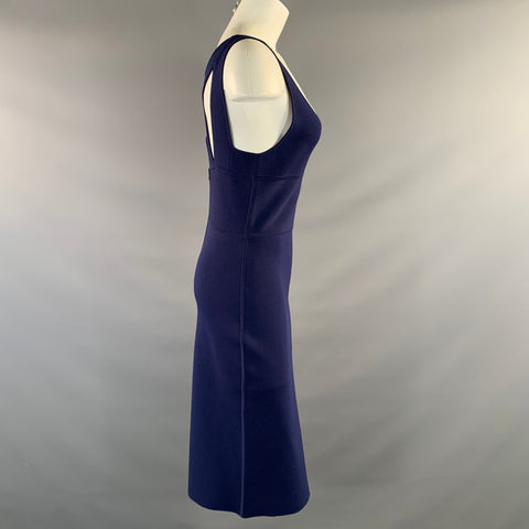 NARCISO RODRIGUEZ Size 6 Navy Viscose Blend 127512 V Neck Midi Dress