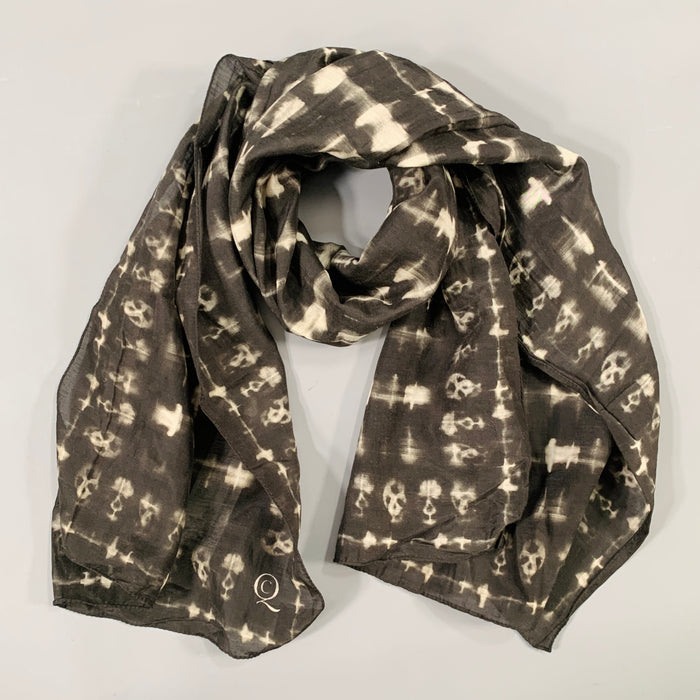 ALEXANDER MCQUEEN Black Grey Shibori Skull Scarf