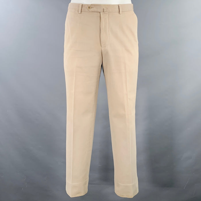 ERMENEGILDO ZEGNA Size 38 Beige Cotton Blend Flat Front Casual Pants