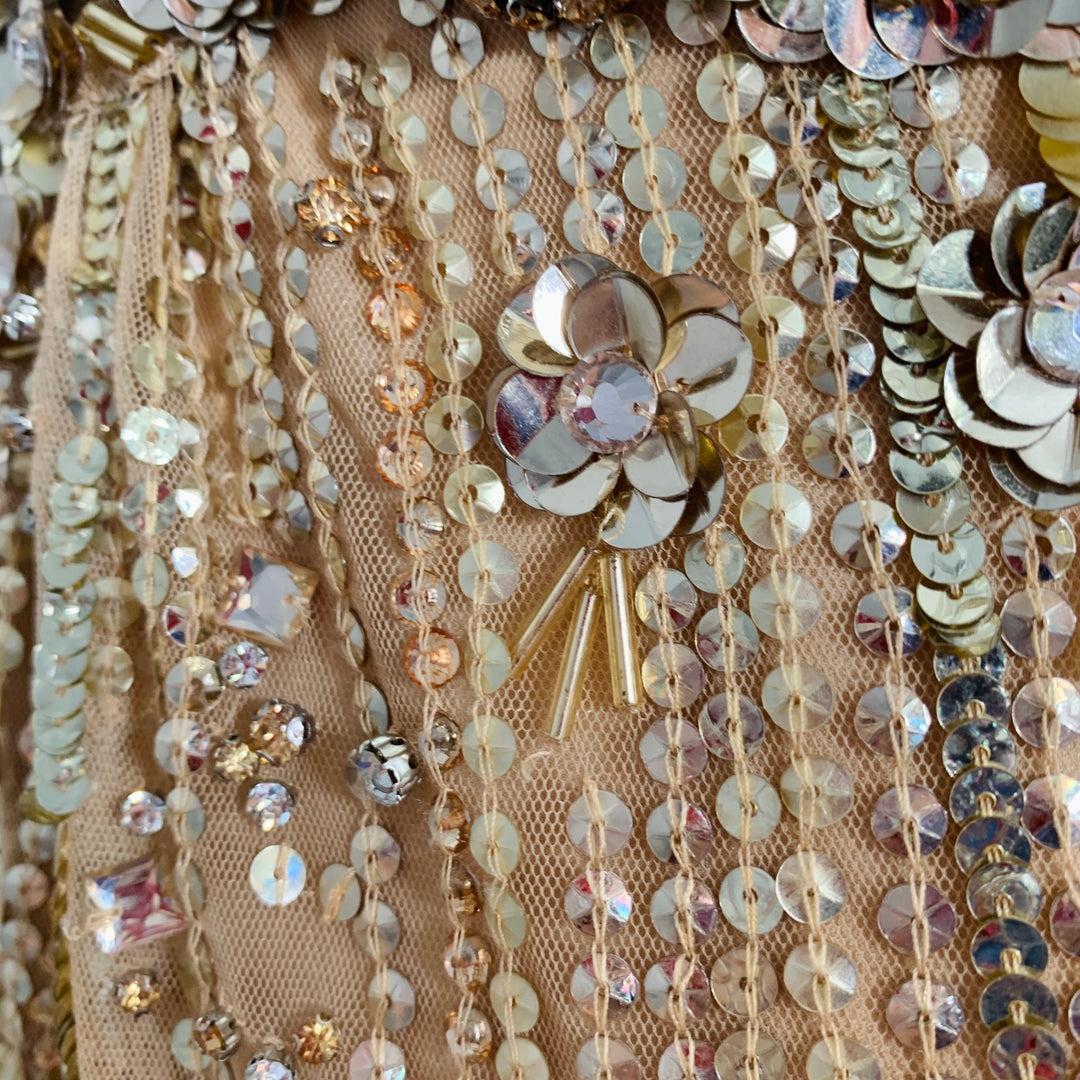 JENNY PACKHAM Pre-Fall 2022 Size 10 Bright Gem Gold Nude Polyester Beaded Sleeveless Evening Gown