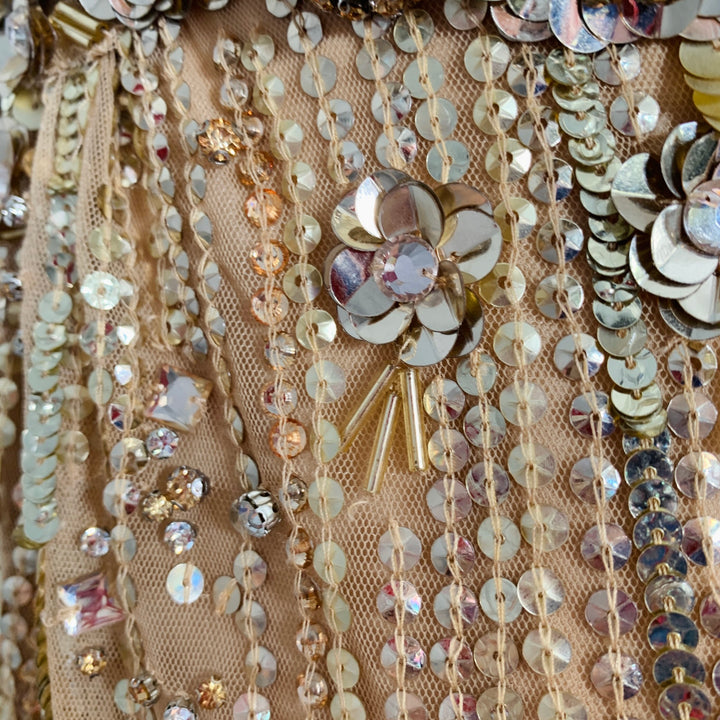 JENNY PACKHAM Pre-Fall 2022 Size 10 Bright Gem Gold Nude Polyester Beaded Sleeveless Evening Gown