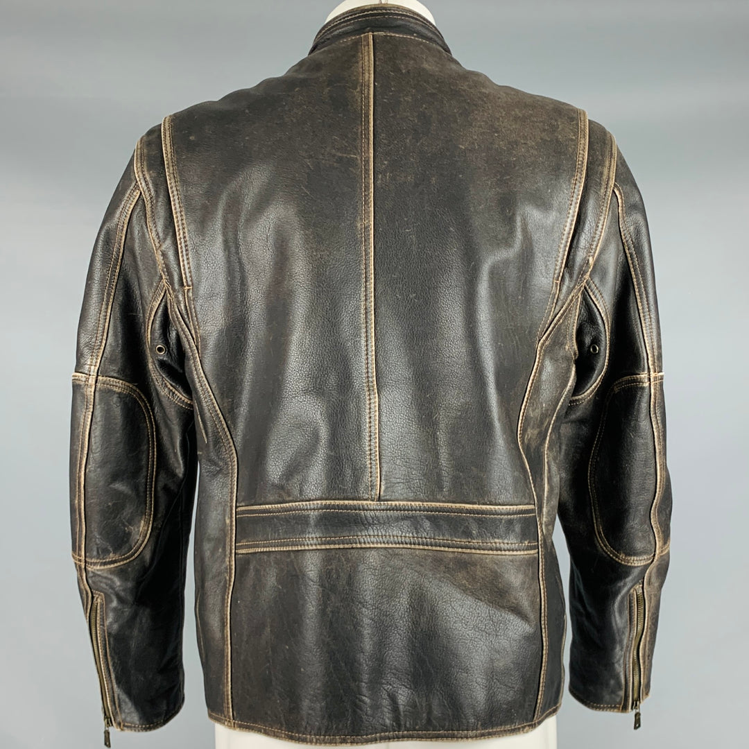 ANDREW MARC Size M Brown Distressed Leather Zip Up Jacket