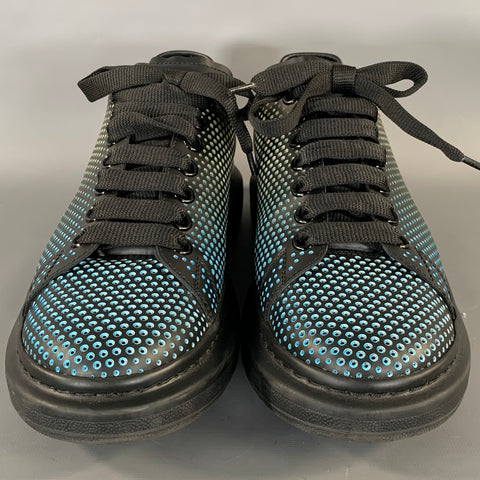 ALEXANDER MCQUEEN Size 9 Black Multi Color Perforated Leather Lace Up Shoes