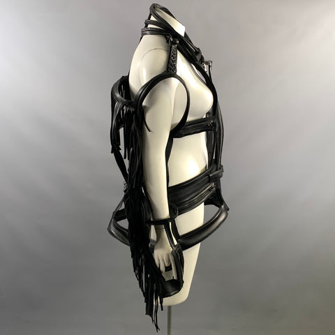 MAISON MARGIELA FW2018 Size L Black Leather Cut Out Zip Up Jacket