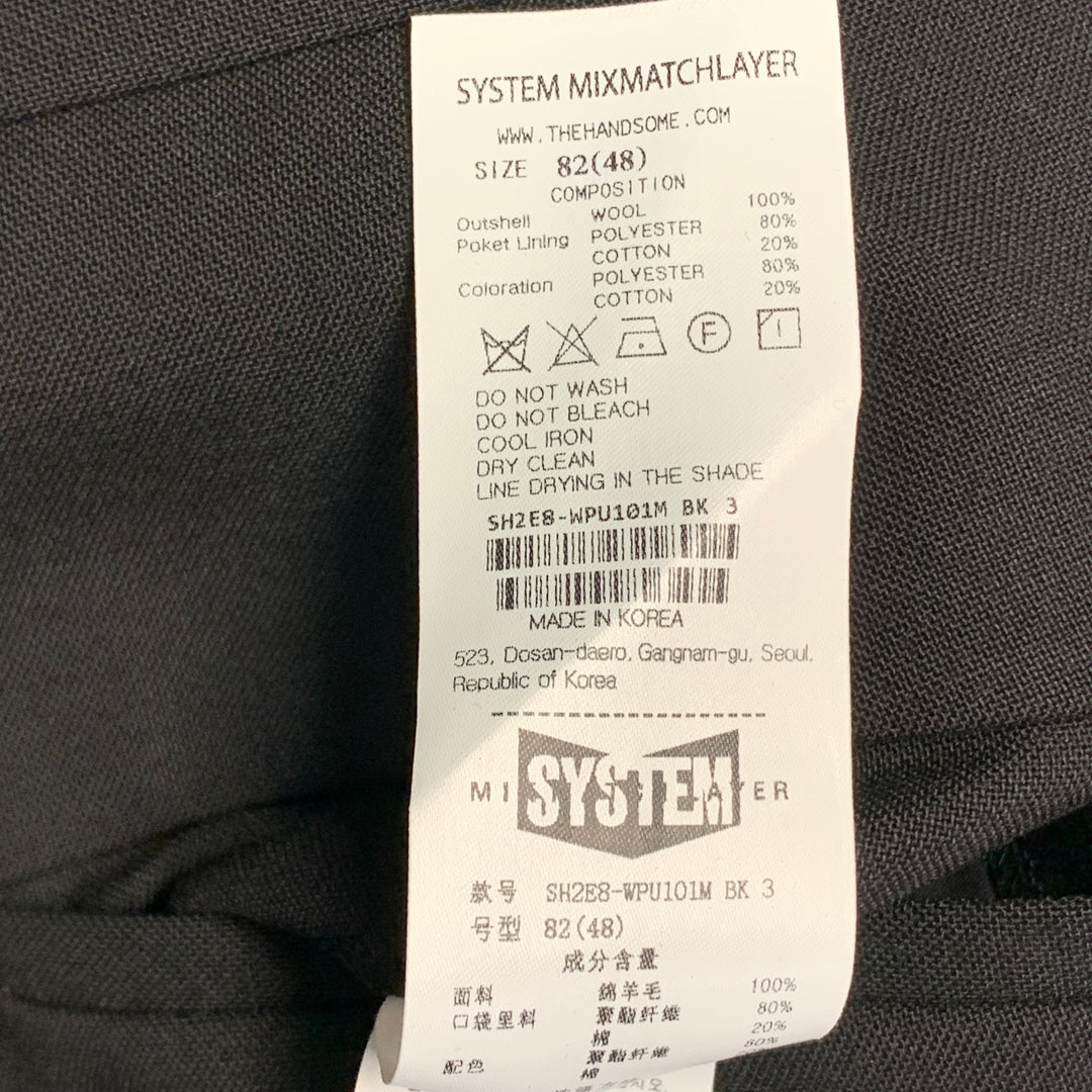 SYSTEM Size 34 Black Wool Flat Front Tapered Zip Fly Dress Pants