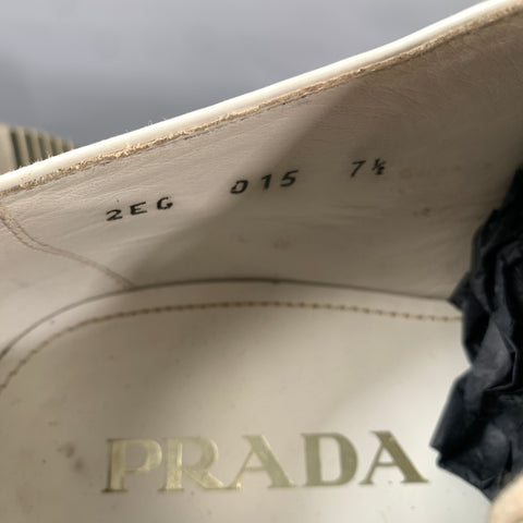 PRADA Size 8.5 White Perforated Leather Wingtip Lace Up Shoes