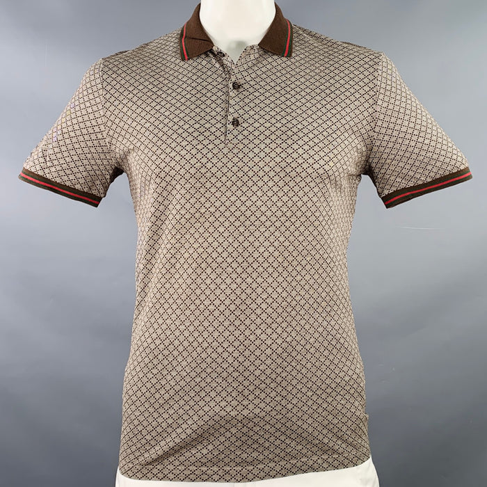 GUCCI Size XL Brown Red Diamond Cotton Contrast Trim Polo