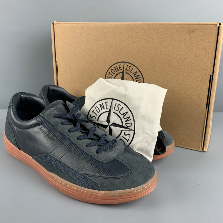 STONE ISLAND Size 11 Black Tan Mixed Fabrics Leather Low Rise Sneakers