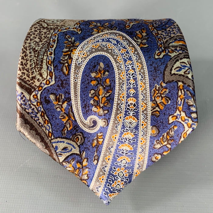 ERMENEGILDO ZEGNA Grey Blue Paisley Silk Tie