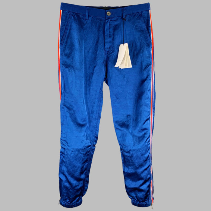GUCCI 2019 Size 32 Blue Red Stripe Viscose Linen Joggers Casual Pants