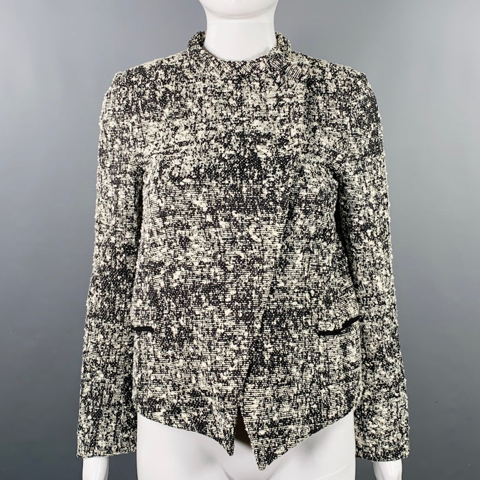 PROENZA SCHOULER Size 2 Black White Cotton Blend Boucle Snaps Jacket Blazer