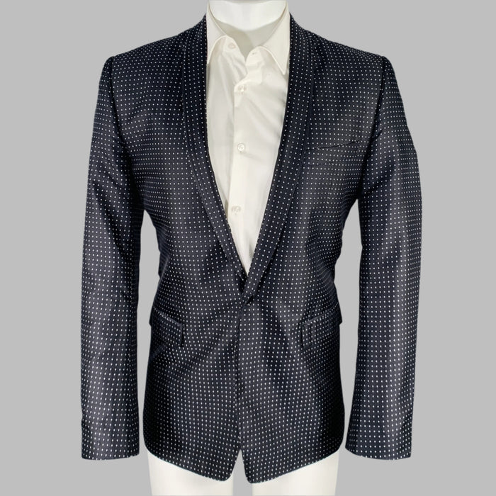 DOLCE & GABBANA Size 40 Black White Dots Silk Shawl Collar Sport Coat