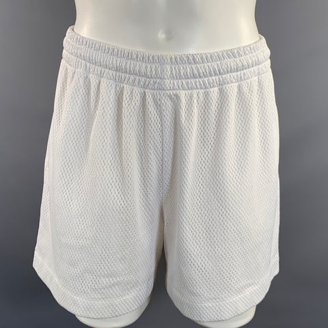 DRIES VAN NOTEN Size L White Mesh Cotton & Polyamide Basketball Shorts