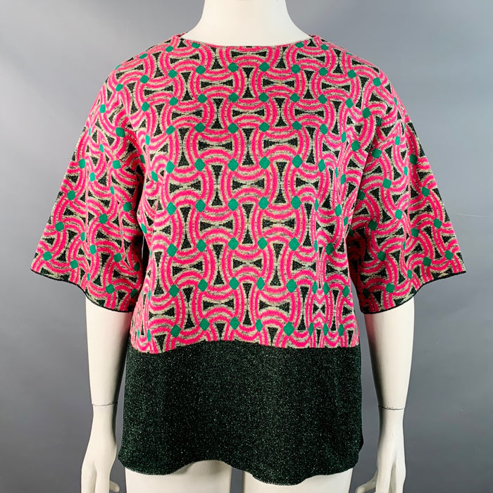 DRIES VAN NOTEN Size L Pink Green Black Cotton Blend Abstract Pullover