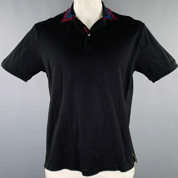 PAUL SMITH Size L Black Red Blue Cotton Contrast Trim Polo