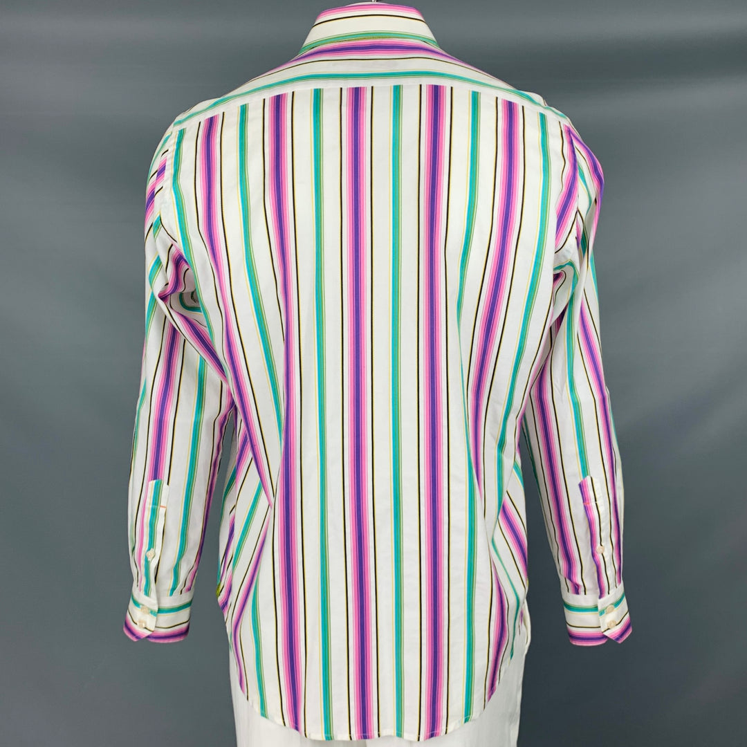 ROBERT GRAHAM Size L White Multi Color Stripe Cotton Button Up Long Sleeve Shirt