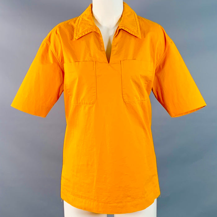 DRIES VAN NOTEN Size S Orange Cotton Open Collar Two Pocket Short Sleeve Shirt